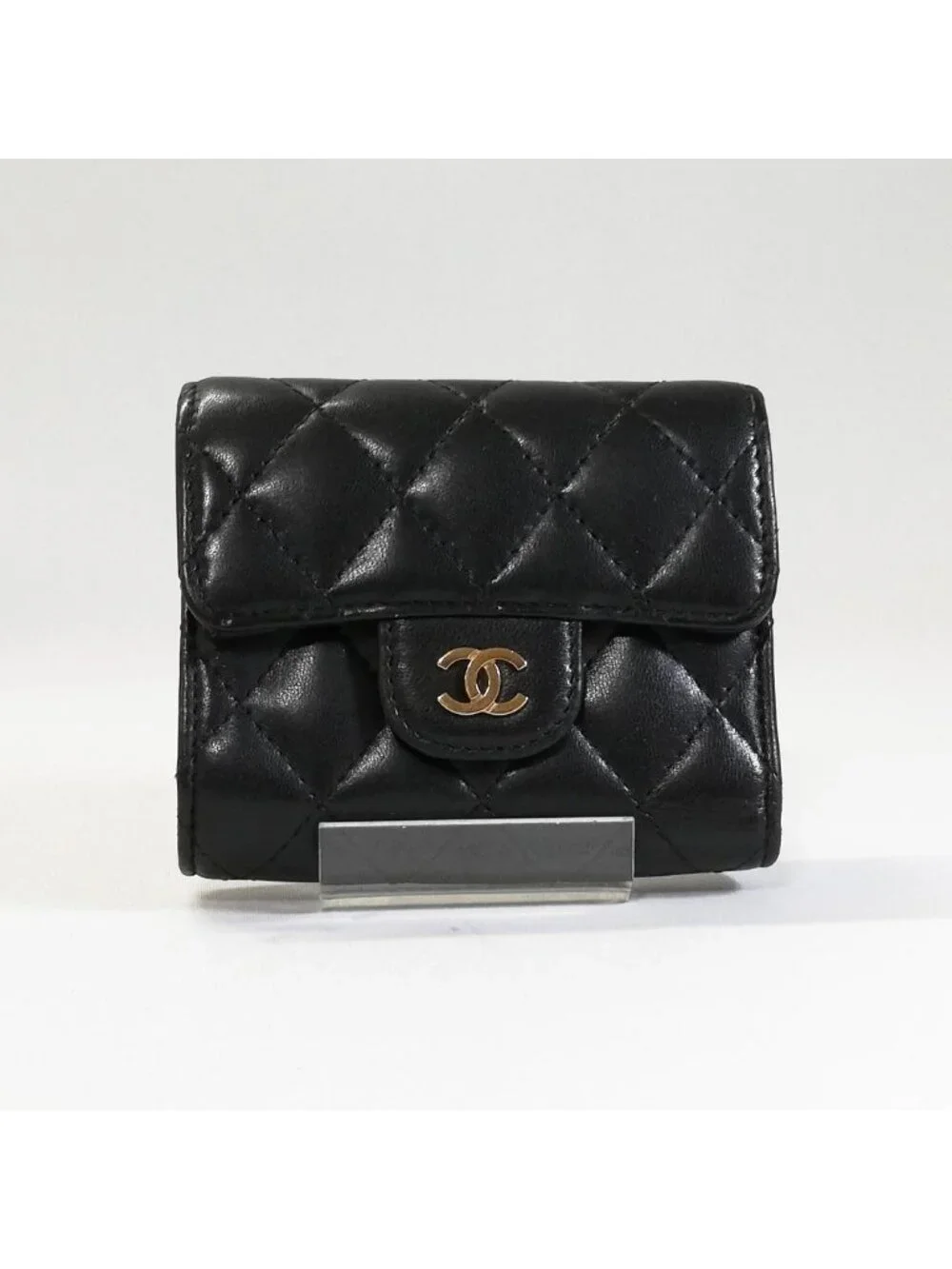 Chanel Quilted CC Logo Trifold Wallet Lambskin
